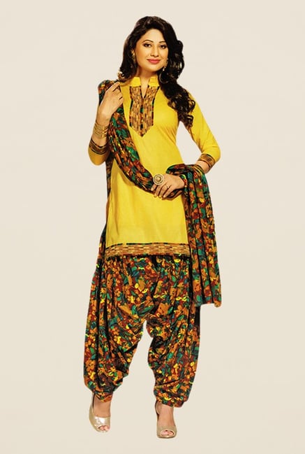 Salwar Studio Yellow & Green Printed Dress Material Salwar Studio Yellow & Green Printed Dress Material