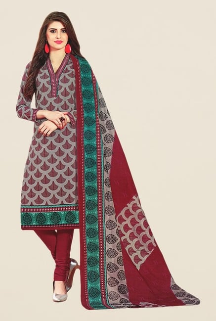 Salwar Studio Wine & Green Printed Cotton Dress Material Salwar Studio Wine & Green Printed Cotton Dress Material