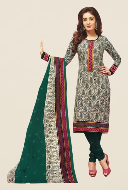 Salwar Studio Beige & Green Paisley Print Dress Material Salwar Studio Beige & Green Paisley Print Dress Material