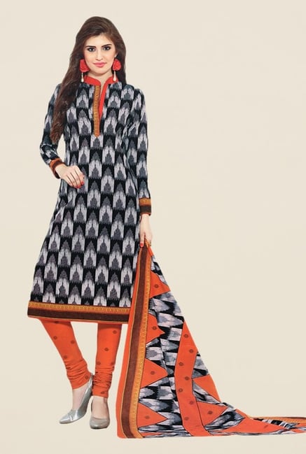 Salwar Studio Black & Orange Printed Dress Material Salwar Studio Black & Orange Printed Dress Material