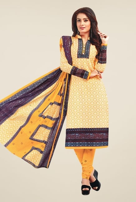 Salwar Studio Beige & Yellow Printed Dress Material Salwar Studio Beige & Yellow Printed Dress Material