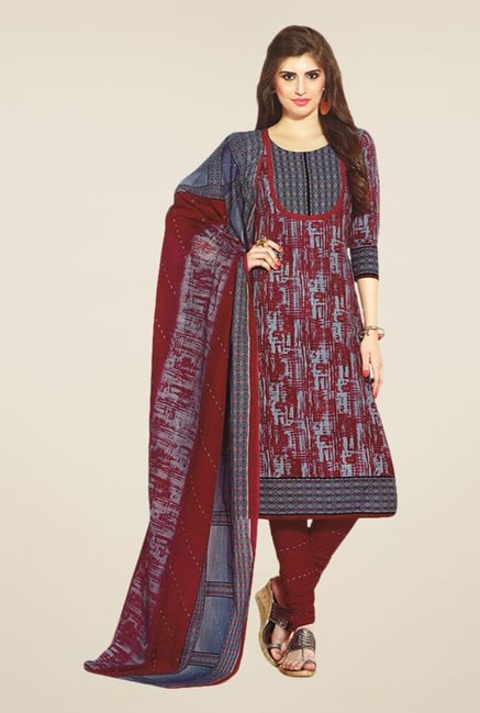 Salwar Studio Wine & Grey Printed Dress Material Salwar Studio Wine & Grey Printed Dress Material
