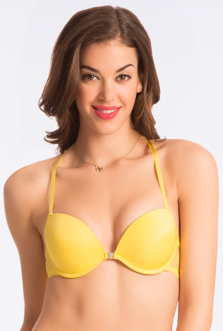 Pretty Secrets Lace Tease Front Close Yellow Racerback Bra Pretty Secrets Lace Tease Front Close Yellow Racerback Bra