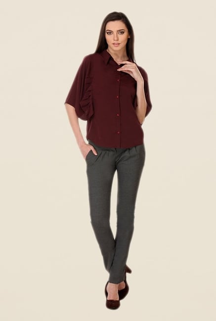 Kaaryah Maroon Solid Shirt Kaaryah Maroon Solid Shirt