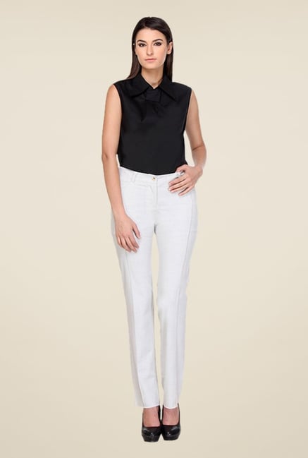Kaaryah White Slim Fit Trousers Kaaryah White Slim Fit Trousers