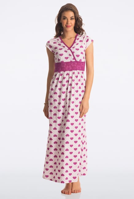 PrettySecrets Radiant Purple Heart Print Long Nightdress PrettySecrets Radiant Purple Heart Print Long Nightdress