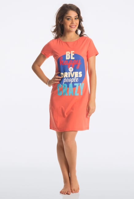 PrettySecrets Sunset Orange Graphic Print Sleepshirt PrettySecrets Sunset Orange Graphic Print Sleepshirt