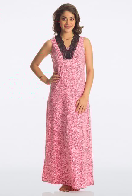 PrettySecrets Pink Rose Floral Print Long Nightdress PrettySecrets Pink Rose Floral Print Long Nightdress