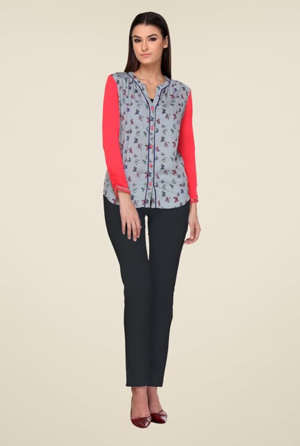 Kaaryah Grey & Red Printed Shirt Kaaryah Grey & Red Printed Shirt