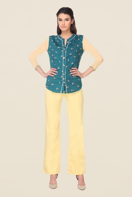 Kaaryah Teal & Yellow Printed Shirt Kaaryah Teal & Yellow Printed Shirt