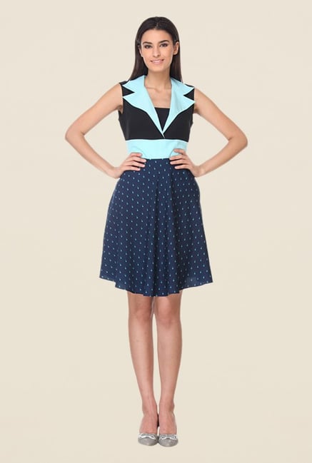 Kaaryah Navy & Black Printed Dress Kaaryah Navy & Black Printed Dress