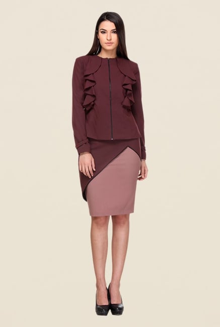 Kaaryah Maroon Solid Jacket Kaaryah Maroon Solid Jacket