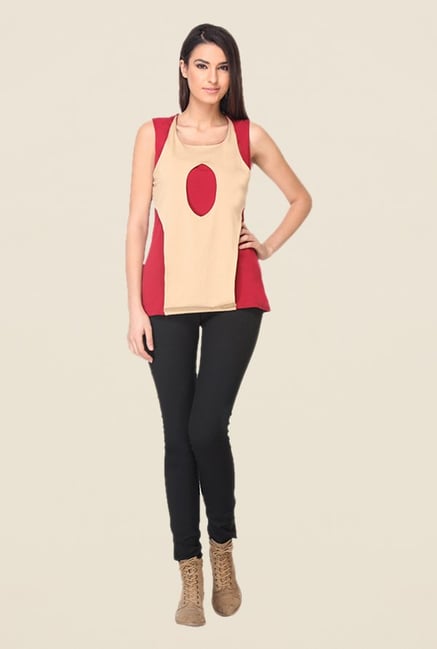 Kaaryah Beige & Red Solid Top Kaaryah Beige & Red Solid Top