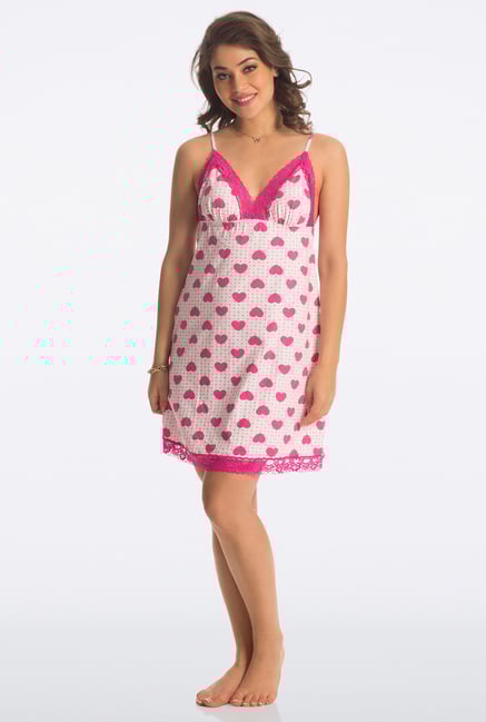 PrettySecrets Candy Pink Heart Print Chemise PrettySecrets Candy Pink Heart Print Chemise