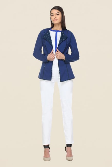 Kaaryah Blue Printed Jacket Kaaryah Blue Printed Jacket