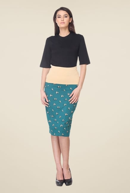 Kaaryah Teal Printed Pencil Skirt Kaaryah Teal Printed Pencil Skirt