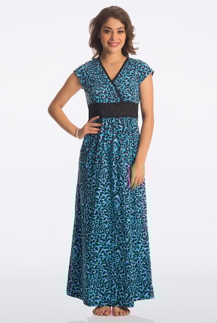 PrettySecrets Scuba Blue Animal Print Long Nightdress PrettySecrets Scuba Blue Animal Print Long Nightdress
