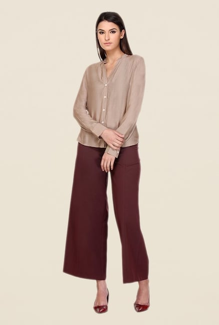 Kaaryah Taupe Solid Shirt Kaaryah Taupe Solid Shirt