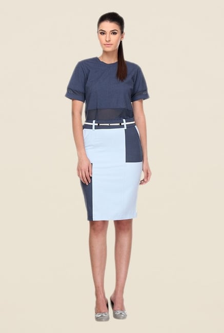 Kaaryah Blue Solid Pencil Skirt Kaaryah Blue Solid Pencil Skirt