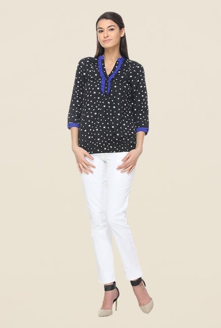 Kaaryah Black Henley Neck Printed Top Kaaryah Black Henley Neck Printed Top