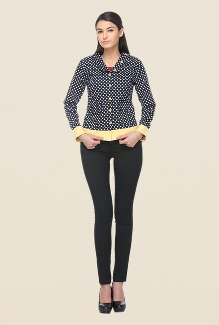 Kaaryah Navy & Yellow Printed Jacket Kaaryah Navy & Yellow Printed Jacket