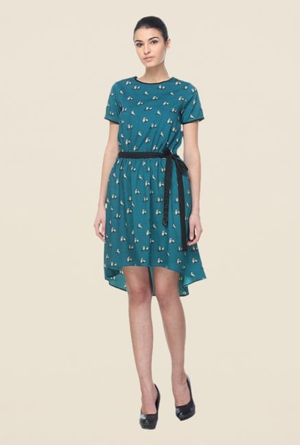 Kaaryah Teal Asymmetrical Printed Dress Kaaryah Teal Asymmetrical Printed Dress