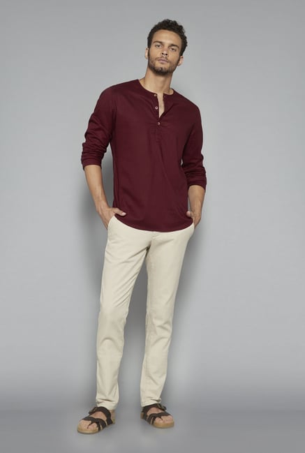 ETA by Westside Maroon Self Print Shirt ETA by Westside Maroon Self Print Shirt