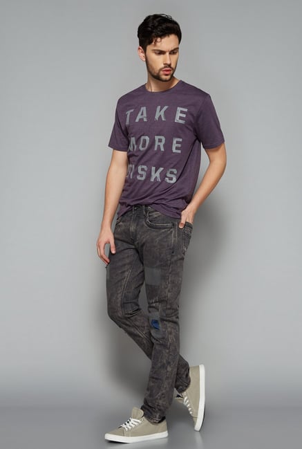 Nuon Men by Westside Purple Printed T Shirt Nuon Men by Westside Purple Printed T Shirt