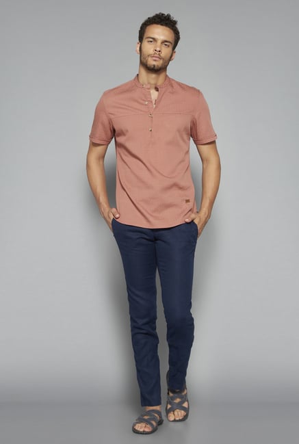 ETA by Westside Peach Self Print Shirt ETA by Westside Peach Self Print Shirt