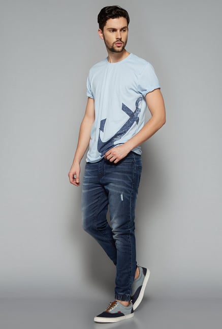 Nuon Men by Westside Sky Blue Printed T Shirt Nuon Men by Westside Sky Blue Printed T Shirt