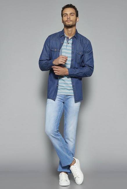 Westsport by Westside Blue Solid Shirt Westsport by Westside Blue Solid Shirt