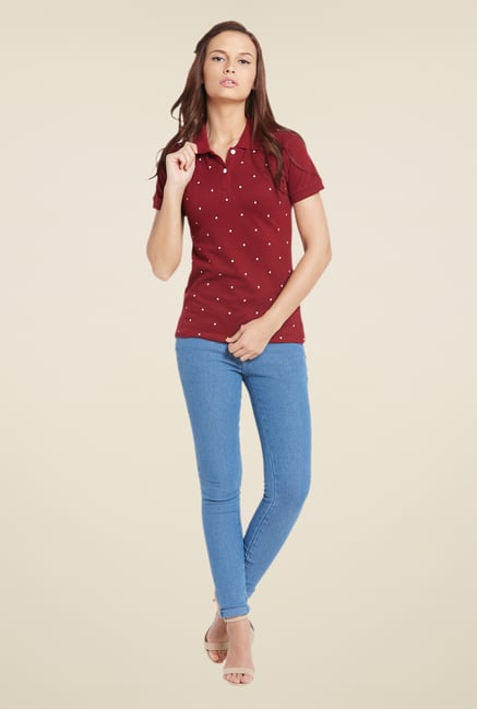 Globus Maroon Polka Dot T Shirt Globus Maroon Polka Dot T Shirt