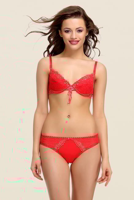 Clovia Red Wirefree Padded Bra And Panty Set Clovia Red Wirefree Padded Bra And Panty Set