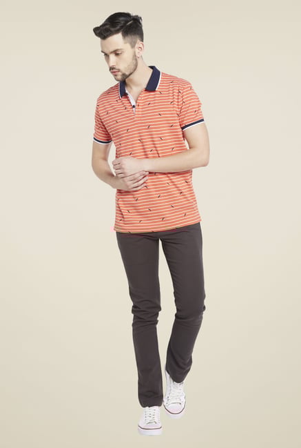 Globus Orange Striped Polo T Shirt Globus Orange Striped Polo T Shirt