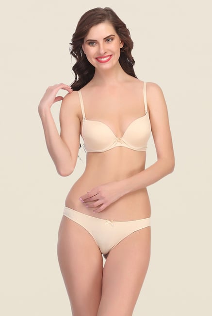 Clovia Beige Under Wired Padded Bra And Panty Set Clovia Beige Under Wired Padded Bra And Panty Set