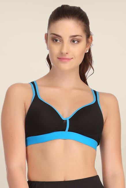 Clovia Black & Blue Broad Elastic Padded Sports Bra Clovia Black & Blue Broad Elastic Padded Sports Bra