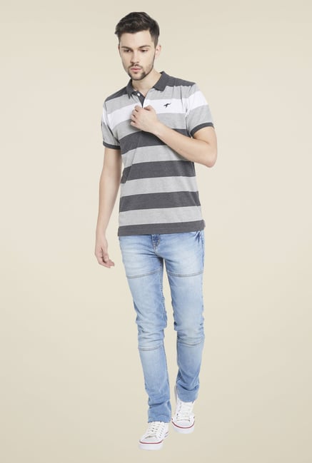 Globus Grey Striped Polo T Shirt Globus Grey Striped Polo T Shirt