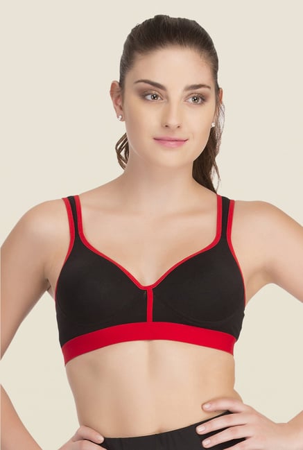 Clovia Black & Red Broad Elastic Padded Sports Bra Clovia Black & Red Broad Elastic Padded Sports Bra