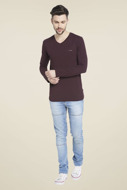 Globus Maroon Full Sleeves V Neck T Shirt Globus Maroon Full Sleeves V Neck T Shirt