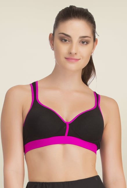 Clovia Black & Pink Broad Elastic Padded Sports Bra Clovia Black & Pink Broad Elastic Padded Sports Bra