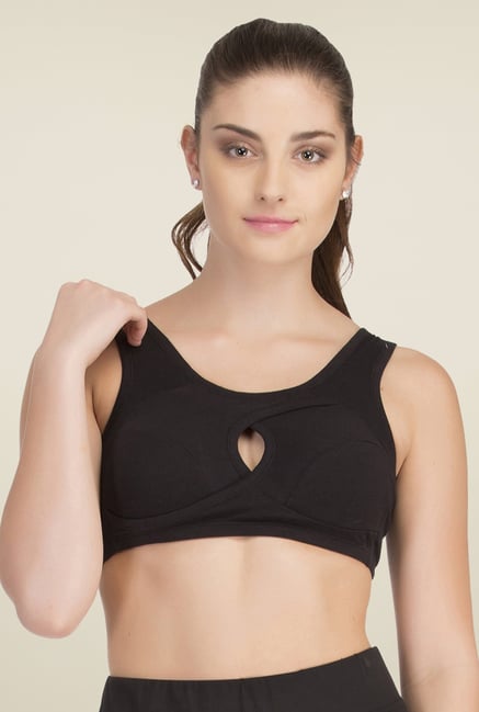 Clovia Black Lycra Sports Bra With Breathable Cups Clovia Black Lycra Sports Bra With Breathable Cups