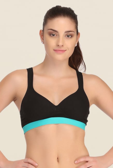 Clovia Black & Blue Broad Elastic Padded Sports Bra Clovia Black & Blue Broad Elastic Padded Sports Bra