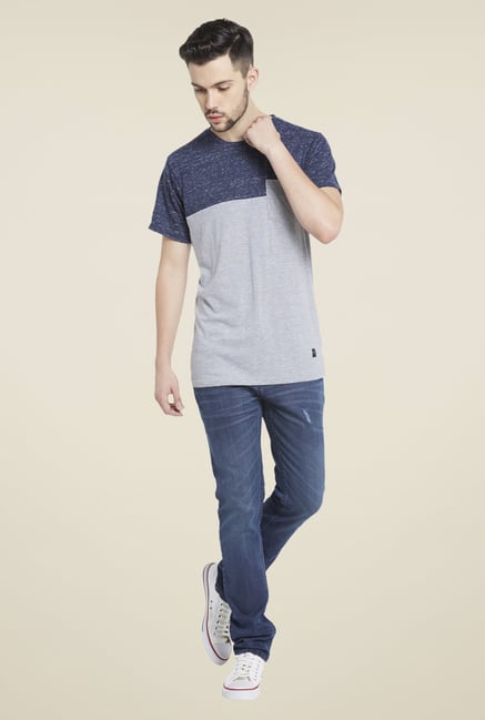 Globus Grey & Navy Textured T Shirt Globus Grey & Navy Textured T Shirt
