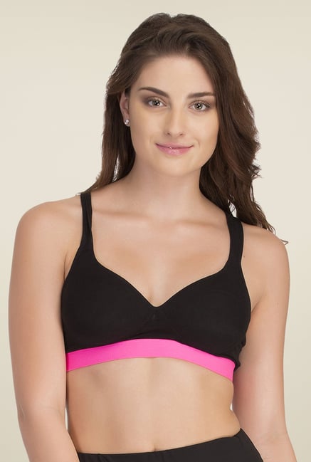 Clovia Black & Pink Broad Elastic Padded Sports Bra Clovia Black & Pink Broad Elastic Padded Sports Bra