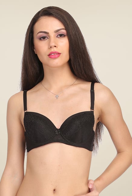 Clovia Black Padded Bra With Lace Layered Cups Clovia Black Padded Bra With Lace Layered Cups
