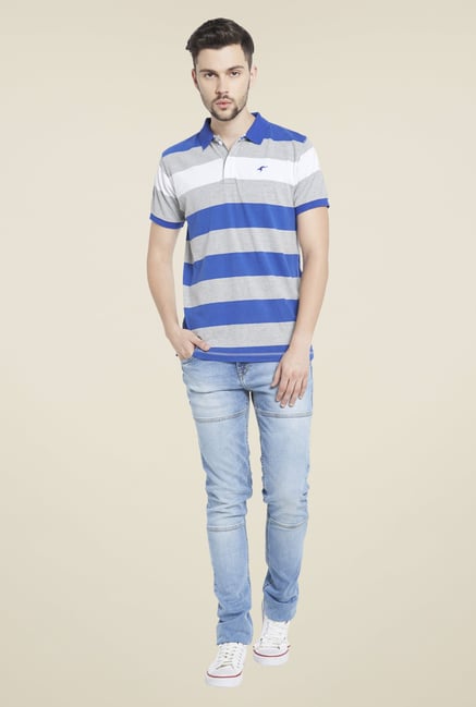 Globus Blue & Grey Striped Polo T Shirt Globus Blue & Grey Striped Polo T Shirt