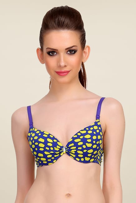 Clovia Blue & Yellow Push Up Bra With Detachable Straps Clovia Blue & Yellow Push Up Bra With Detachable Straps