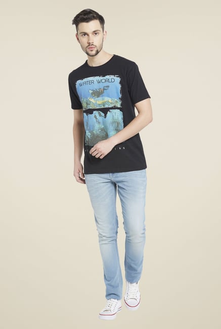 Globus Black Graphic Print Viscose T Shirt Globus Black Graphic Print Viscose T Shirt