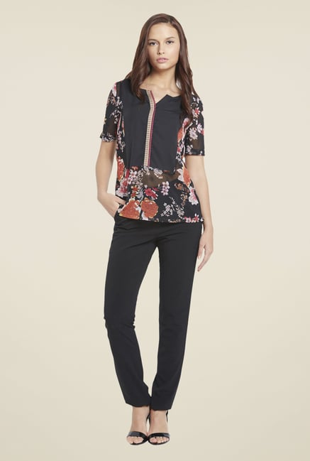 Globus Black Floral Print Top Globus Black Floral Print Top