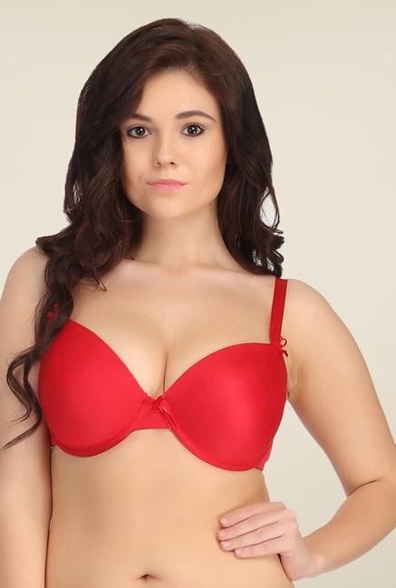 Clovia Red Plus Size Plunge Bra With Padded Demi Cups Clovia Red Plus Size Plunge Bra With Padded Demi Cups